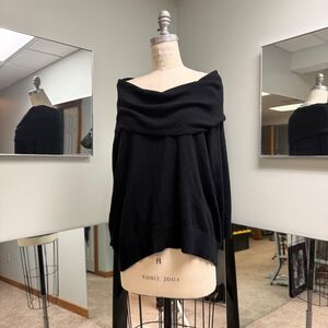 Black Foldover Off Shoulder Sweater
